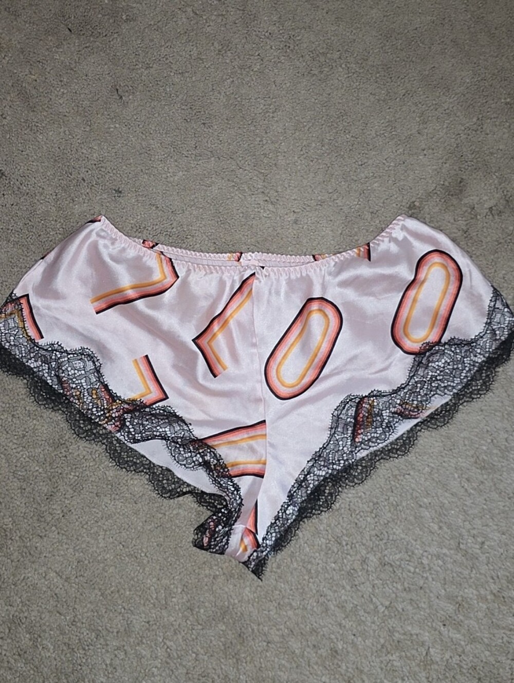 Victoria's Secret Light Pink Satin Pajama Shorts with Rainbow Geometric Print